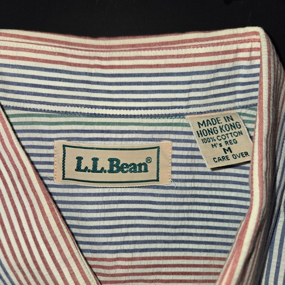 Vintage LL Bean Multi Stripe Short Sleeve Button seersucker Shirt Mens M Cotton - Picture 5 of 6